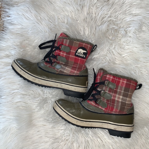 Sorel Plaid Waterproof Boots Tivoli Red and Green Size 7 - Picture 3 of 11